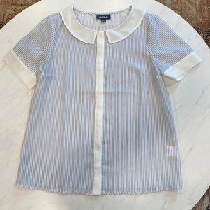 ModCloth Sheet Blue Stripe Blouse with Peter Pan Collar